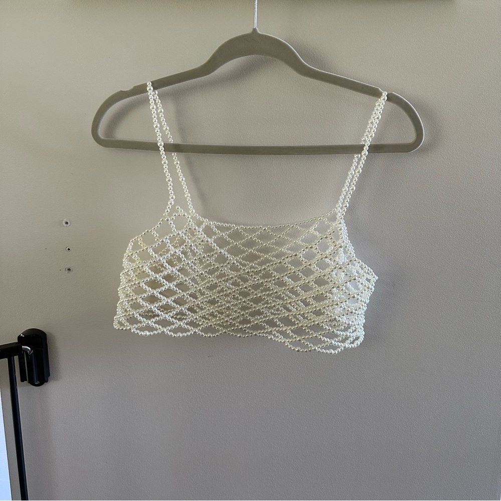 Faux pearl bra top